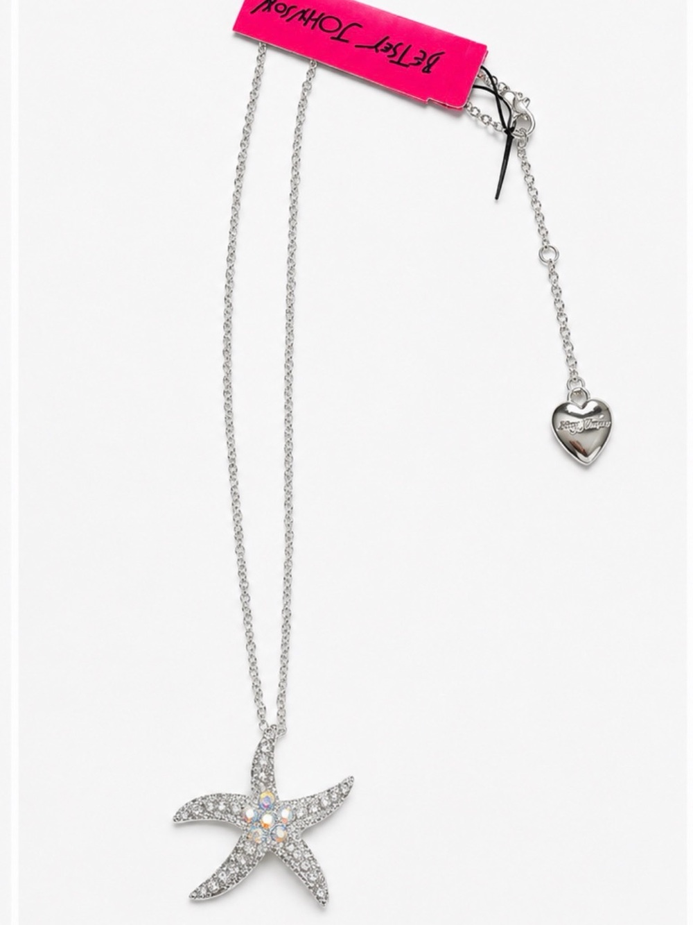 NWT Betsey Johnson Silver Starfish Necklace with Crystal Accents